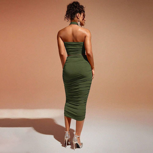 Sexy fashion halter vest long skirt two-piece set