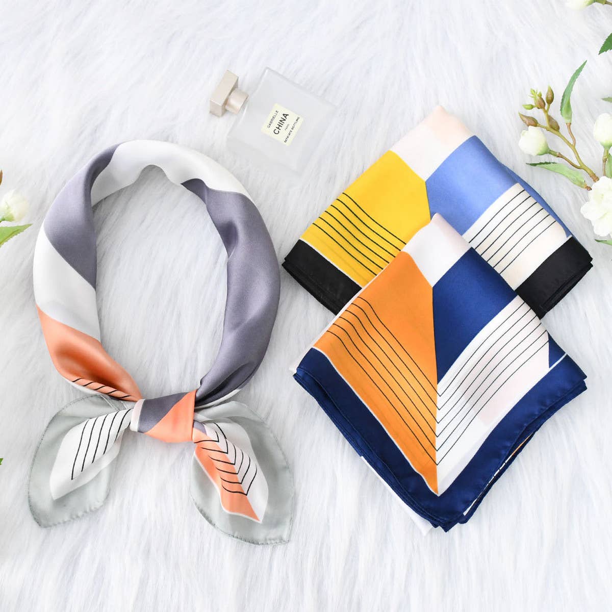 Striped Satin Scarf ??70cm Chic Summer Sun Wrap_CWASC1153