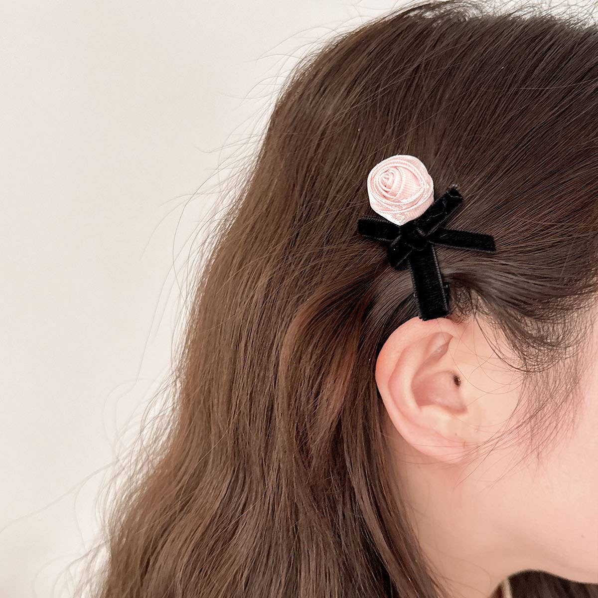 NEW PURE PINK ROSE BOW HAIRPIN