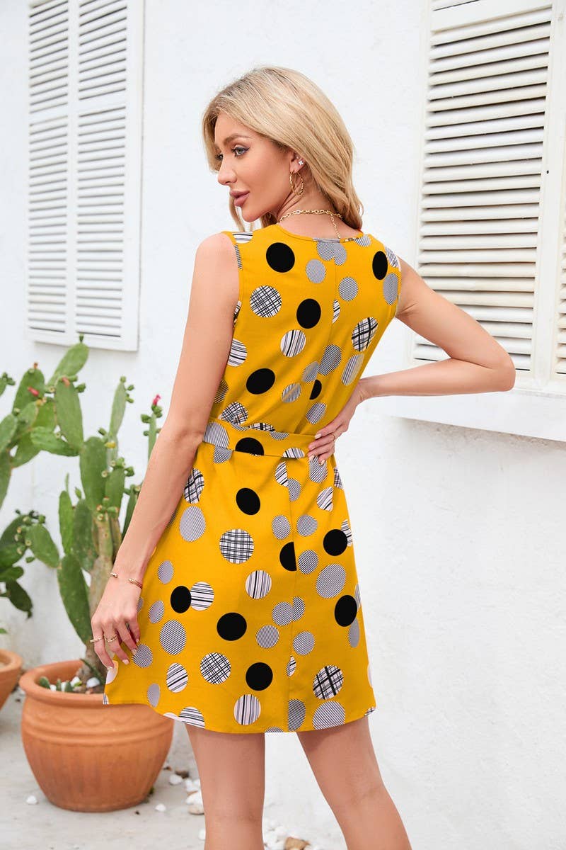 CWDSD4005_PRINT POLKA DOT WAIST SHORT DRESS