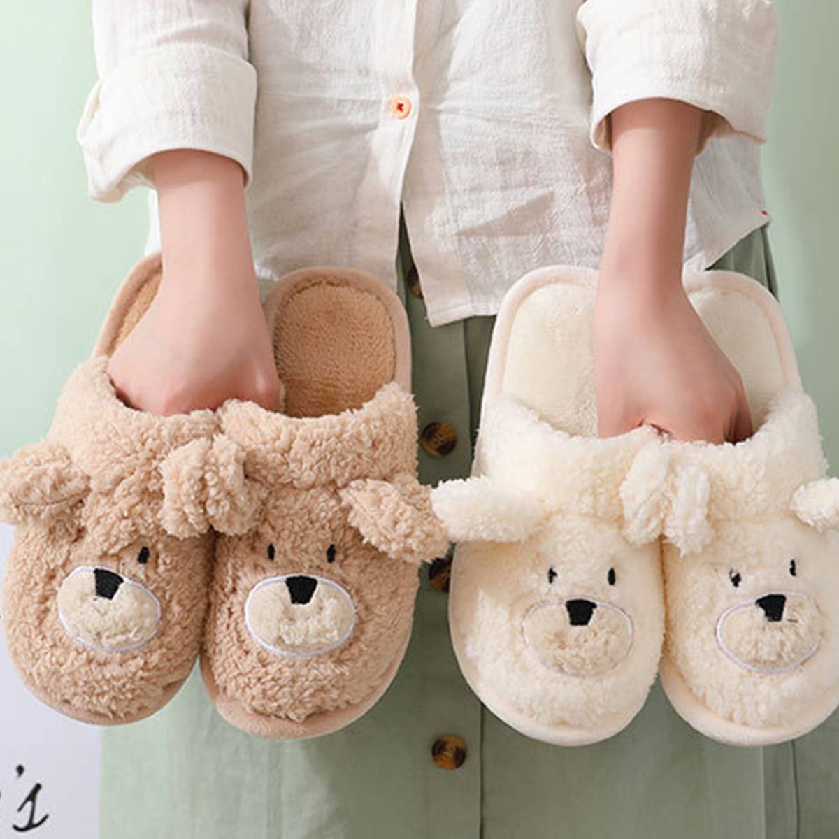 WOMEN CARTOON WARM BEAR COTTON SLIPPERS