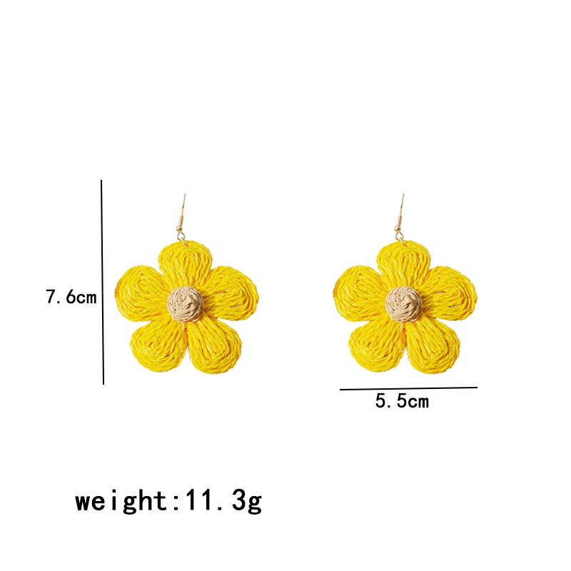 Woven raffia grass exaggerated flower earrings