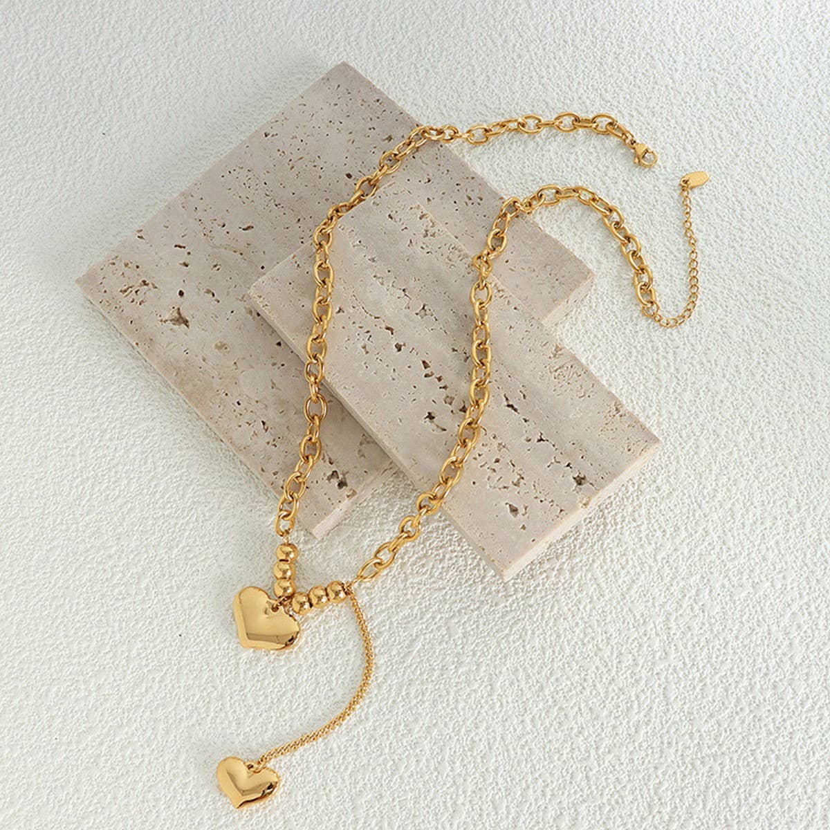 TITANIUM STEEL DOUBLE HEART PENDANT NECKLACE