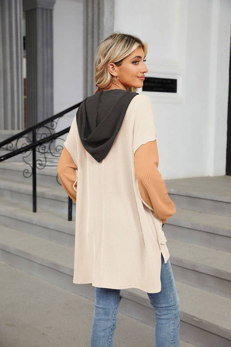 CWOHOL1111_AUTUMN AND WINTER COLOR MATCHING IRREGULAR HOODIE