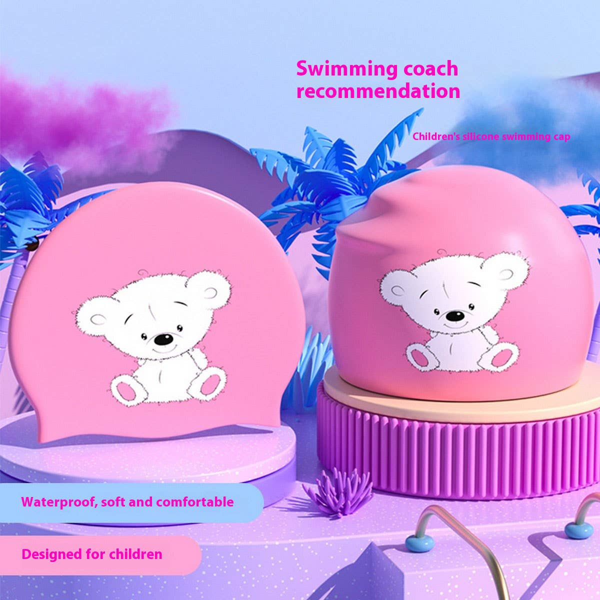 Girls' Silicone Swim Cap - Cute Cartoon XL