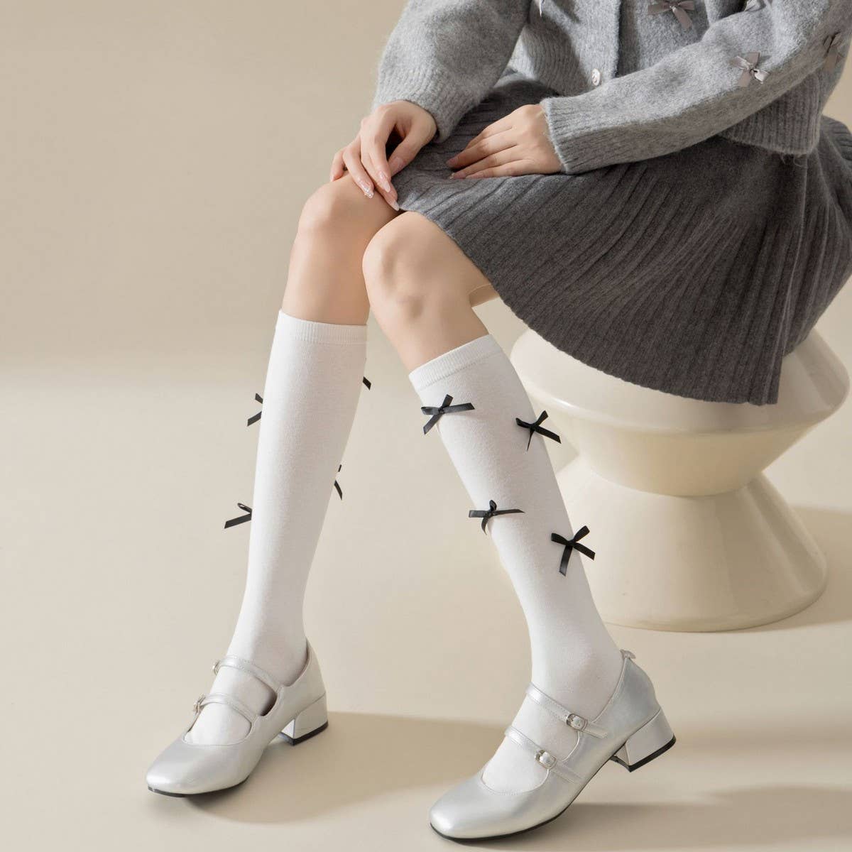 JK CALF SOCKS DECORATION BOW COTTON STOCKINGS