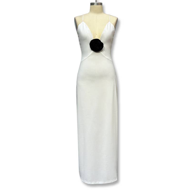 Solid-color French deep V-neck strapless dress