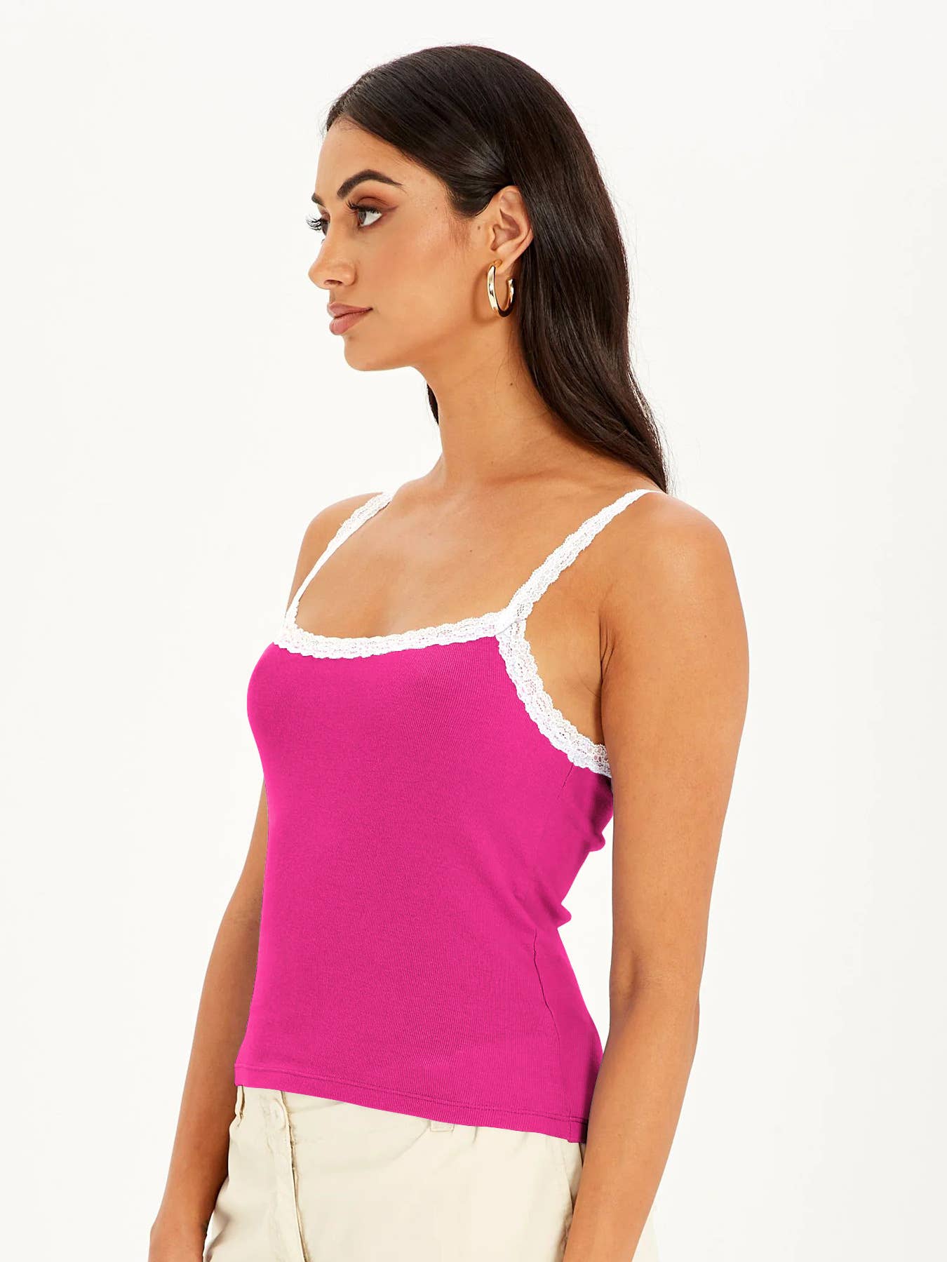 Lace-trimmed and color-blocked halter top