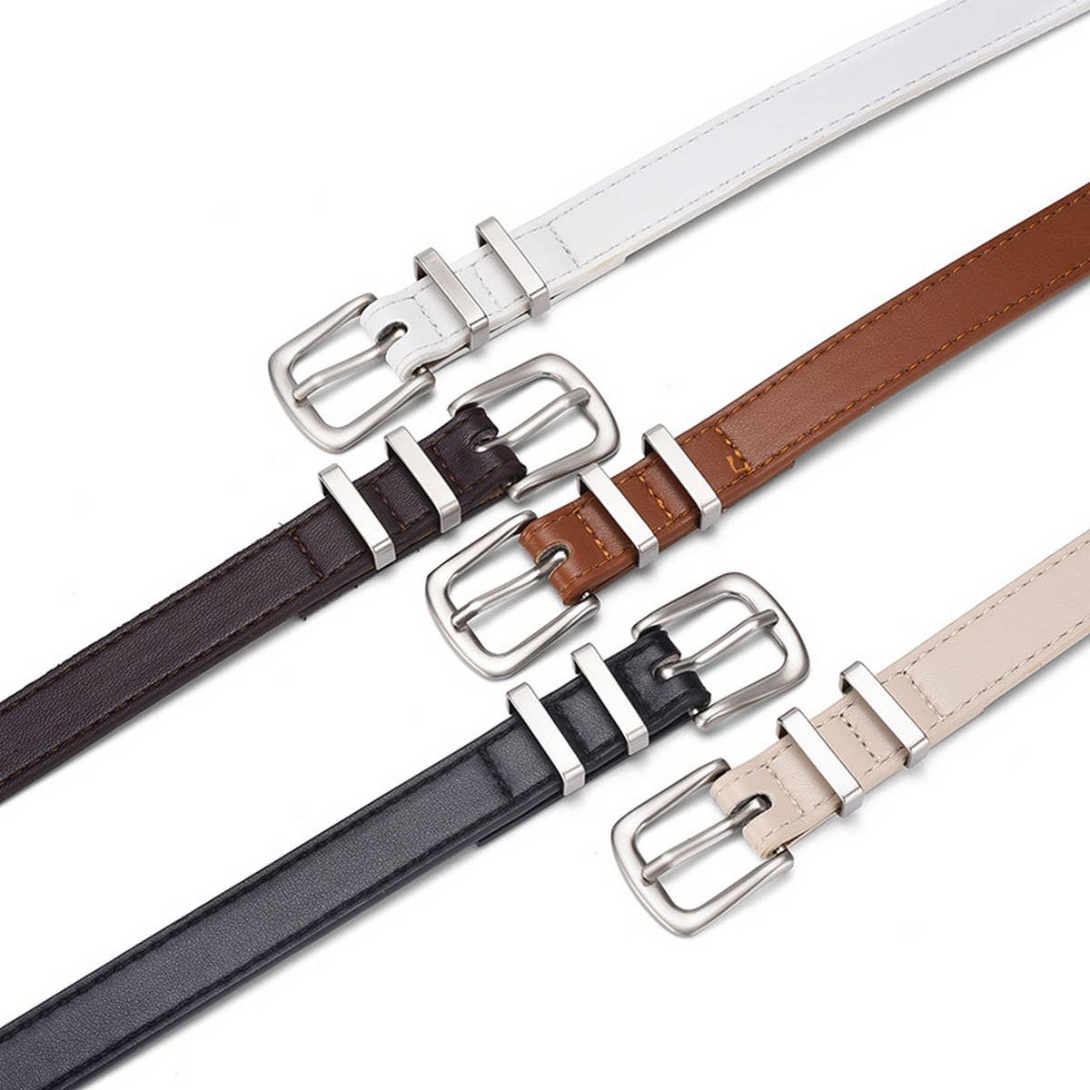 SIMPLE NEW MULTI-COLOR SILVER BUCKLE BELT_CWABE0586