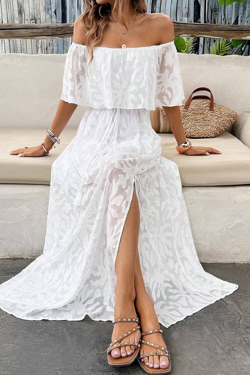 CWDMD5705_SEXY ONE-SHOULDER SOLID COLOR SHORT-SLEEVED DRESS