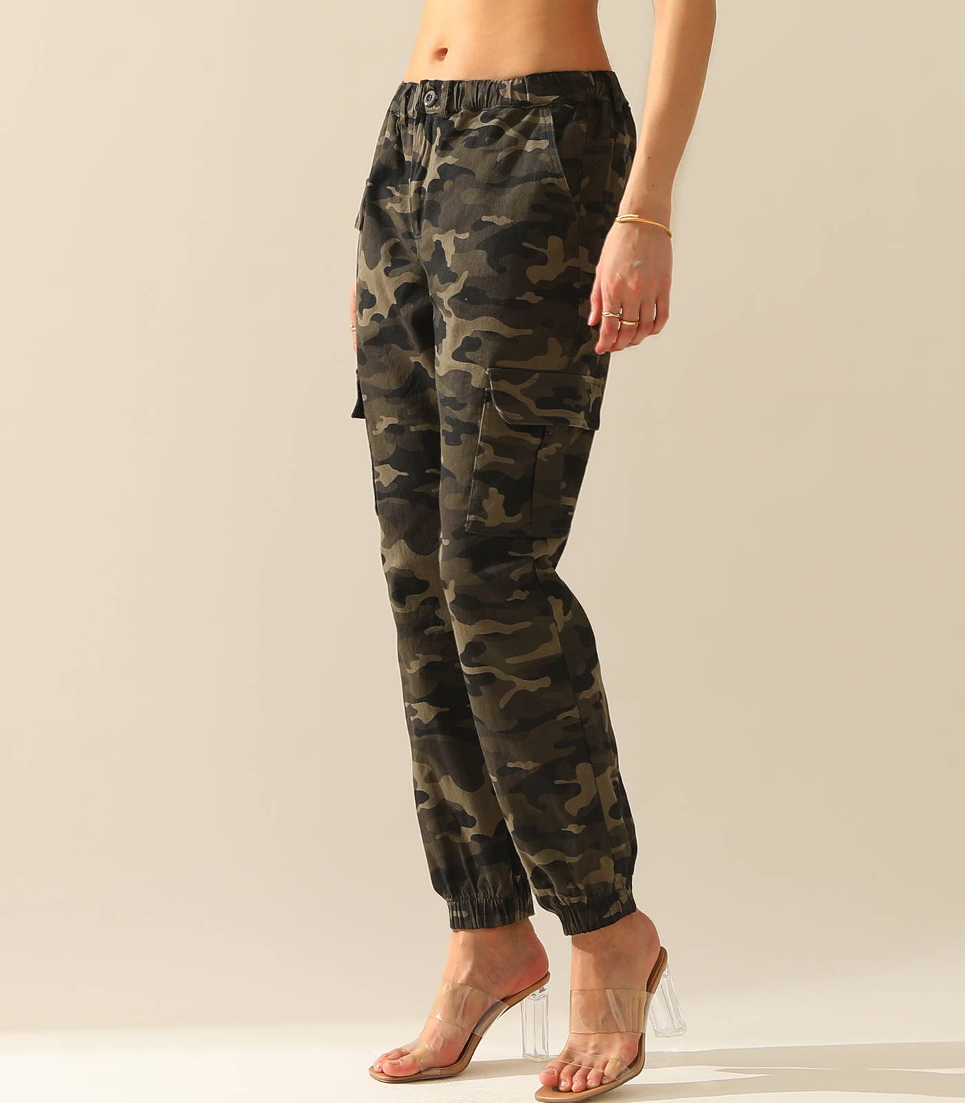 CWBLP400-1_Elastic Waist Camo Cargo Pants Cotton Work Pants