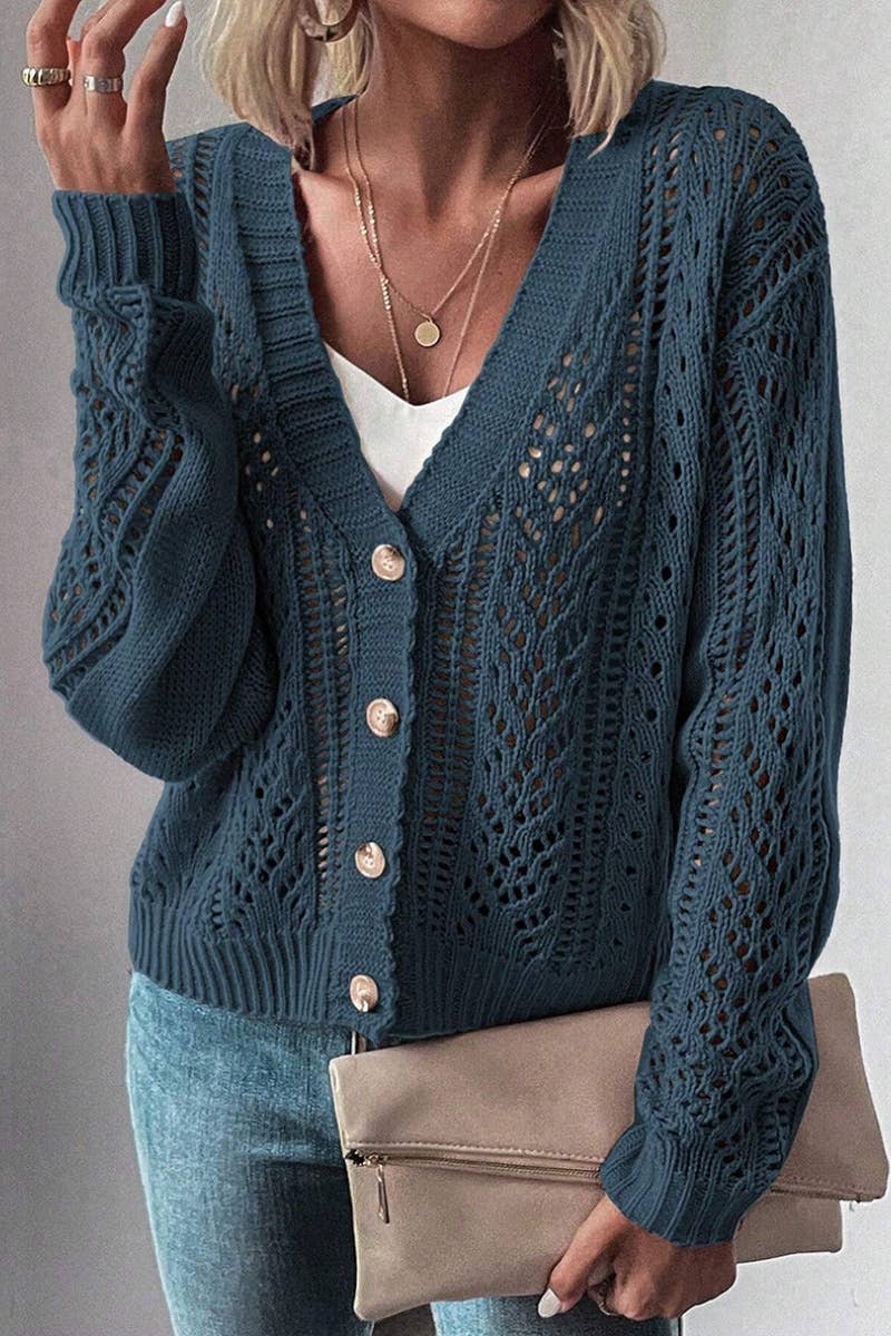 CWOCAL2184_SOLID COLOR SINGLE-BREASTED LONG-SLEEVED CARDIGAN