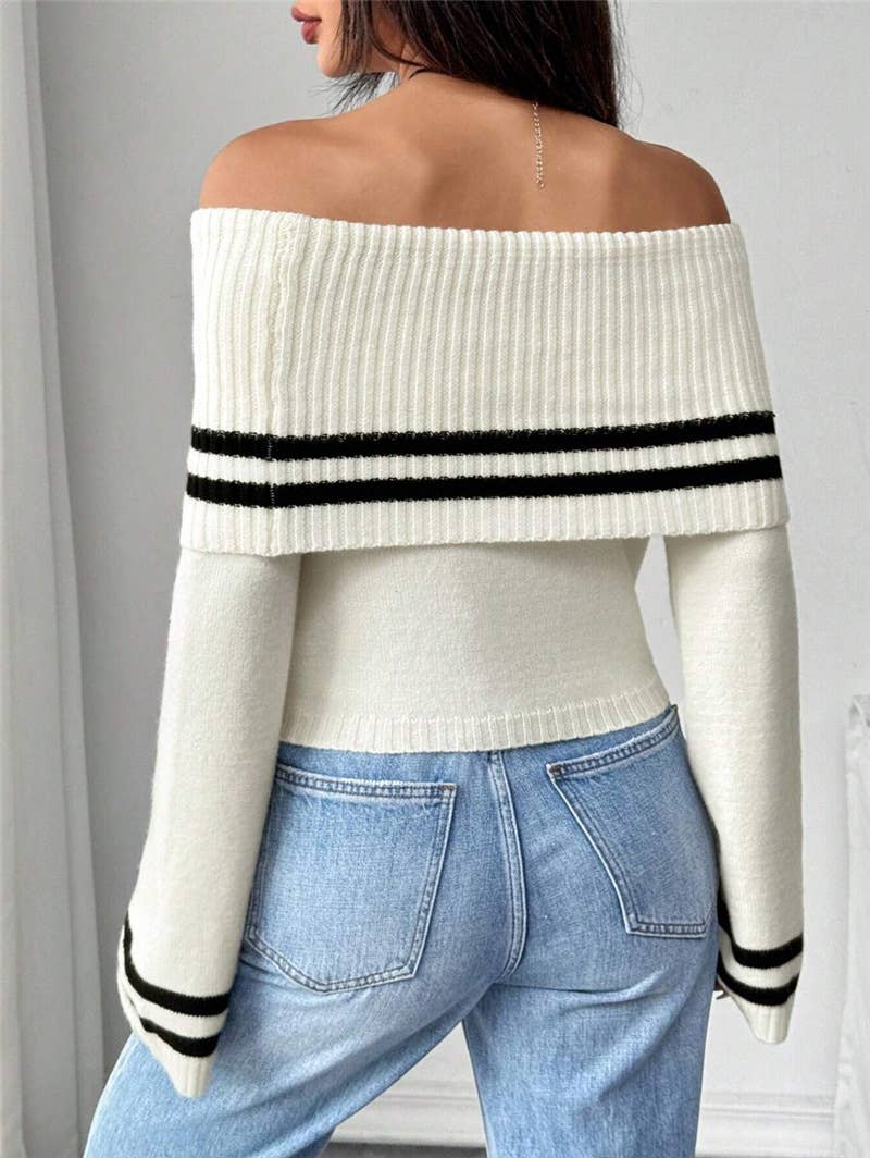 Flared sleeve knitted crop top sweater