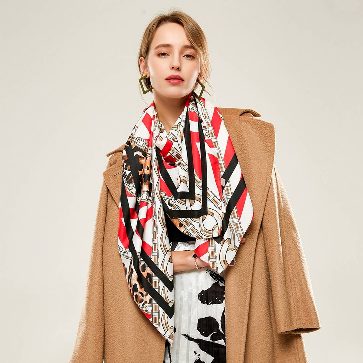 Leopard Chain Twill Square Scarf ? Spring Wrap