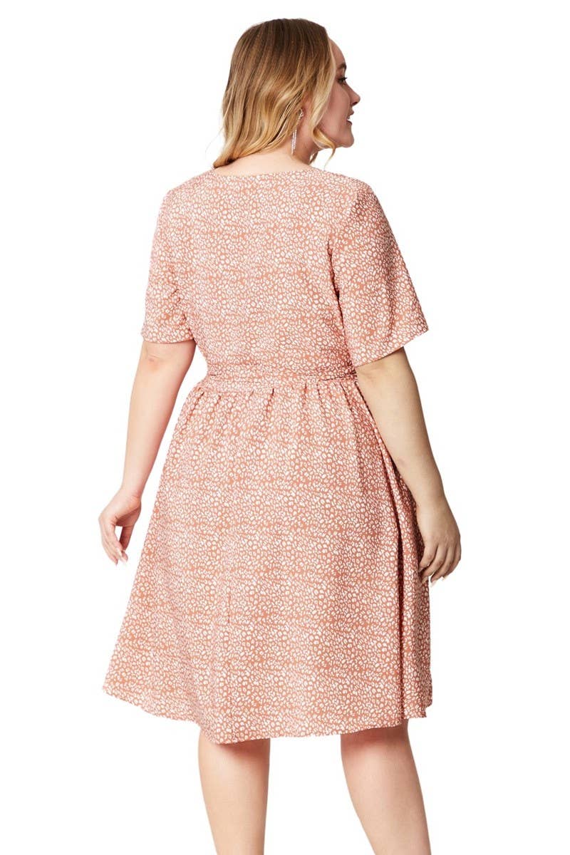 CWDSD5574_PLUS SIZED V-NECK POCKET PRINT DRESS