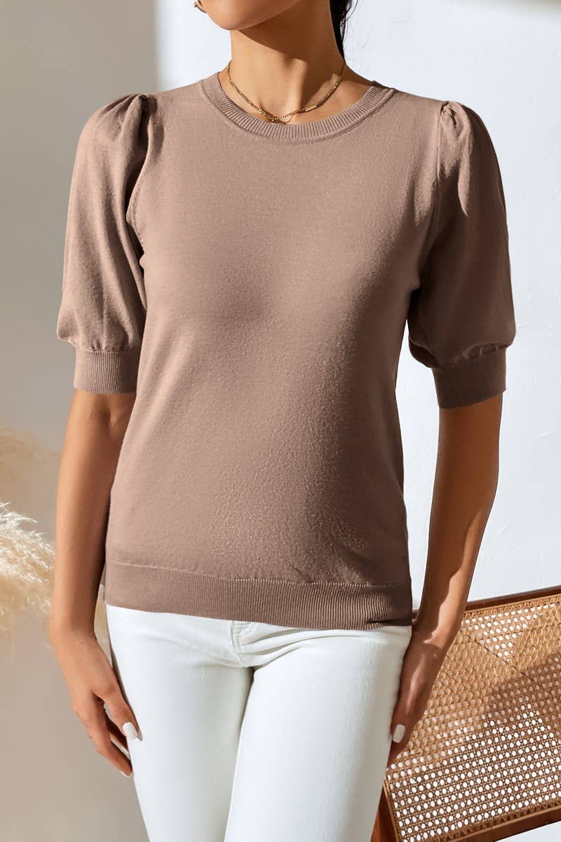 Cwtts0731_Crew Neck Puff Short Slv Soft Pullover Sweater