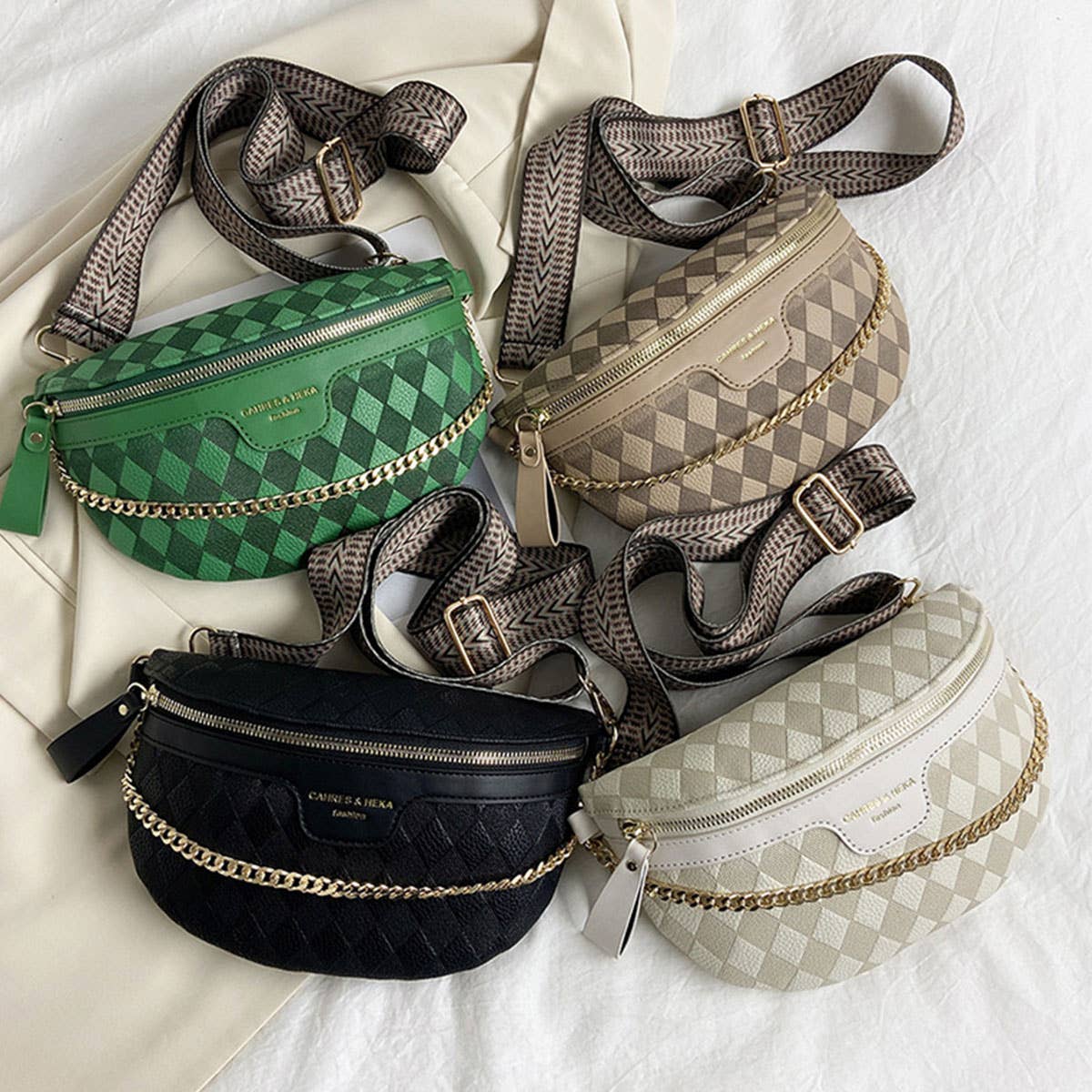 Checkered Chain Strap PU Crossbody Chest Bag_CWAB0911