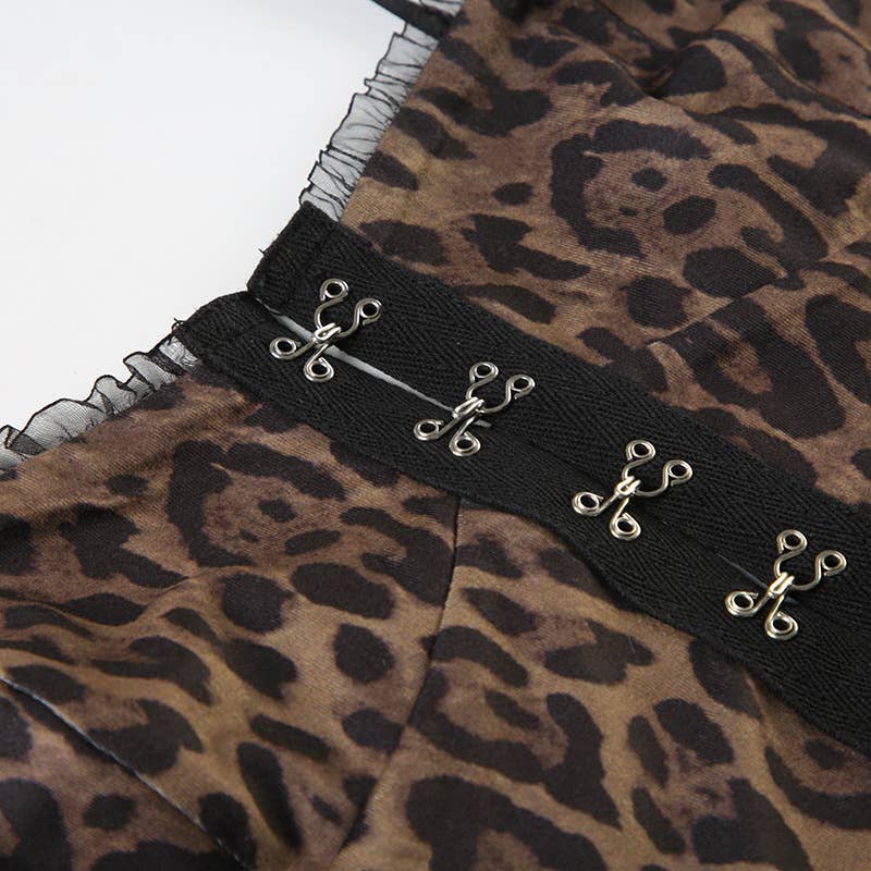 Sexy wood ear lace leopard print halter top