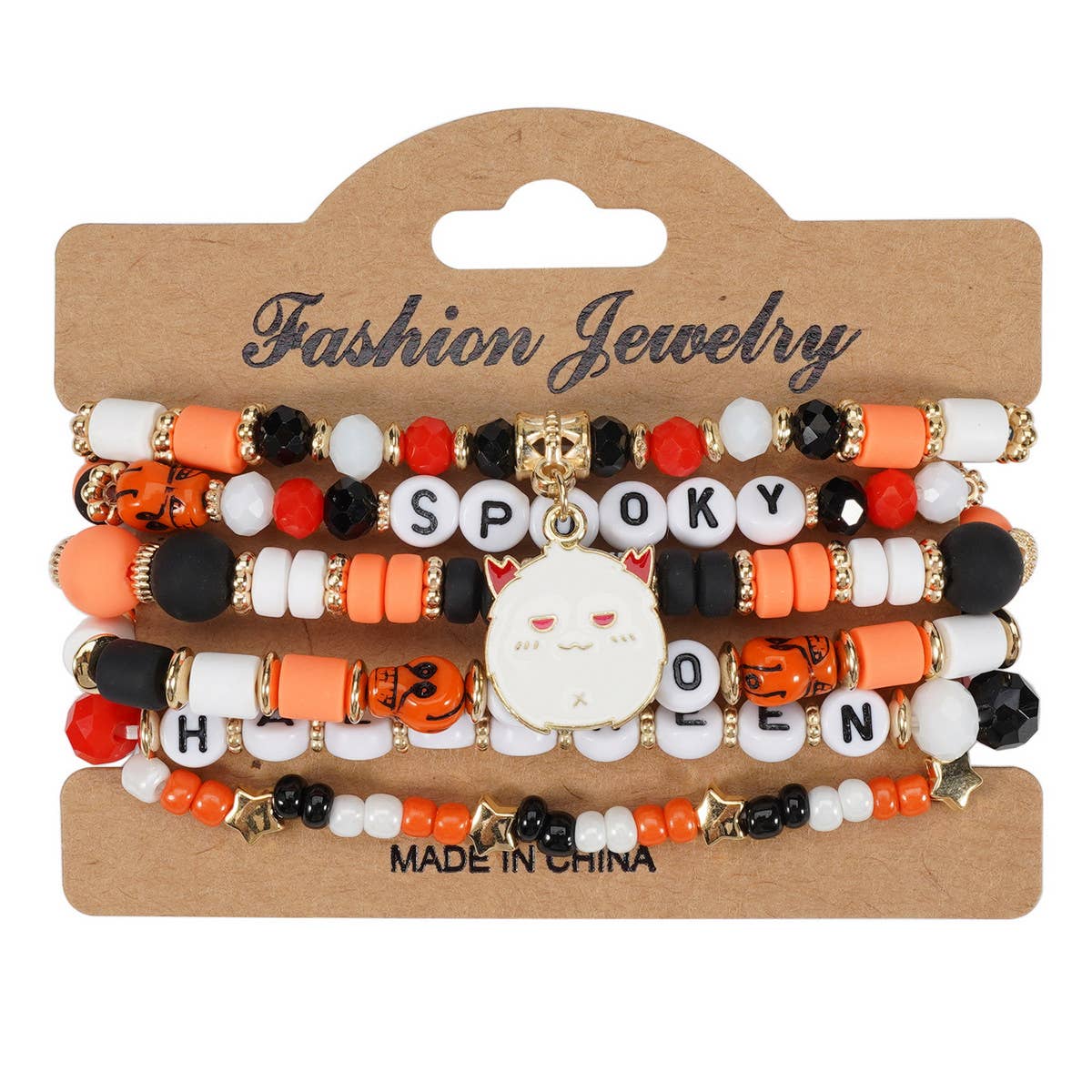 HALLOWEEN PUMPKIN GHOST BEADED BRACELET