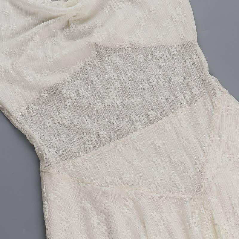 Sexy backless off-the-neck lace patchwork dress