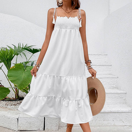 STRAPLESS SOLID COLOR HALTER PRINCESS DRESS