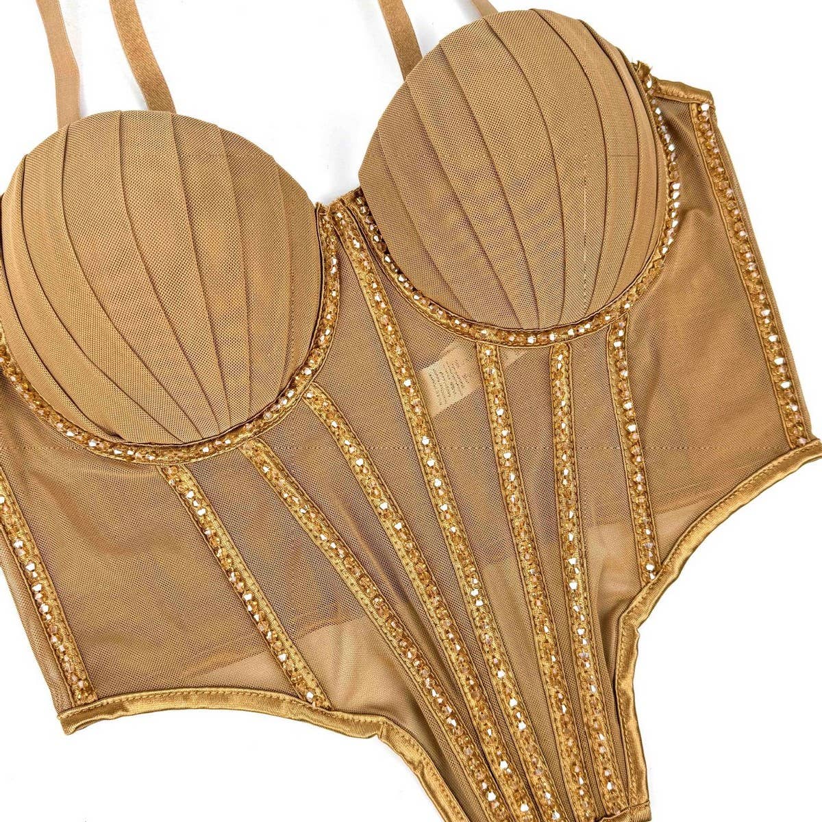 SEXY MESH RHINESTONE HERRINGBONE BRA