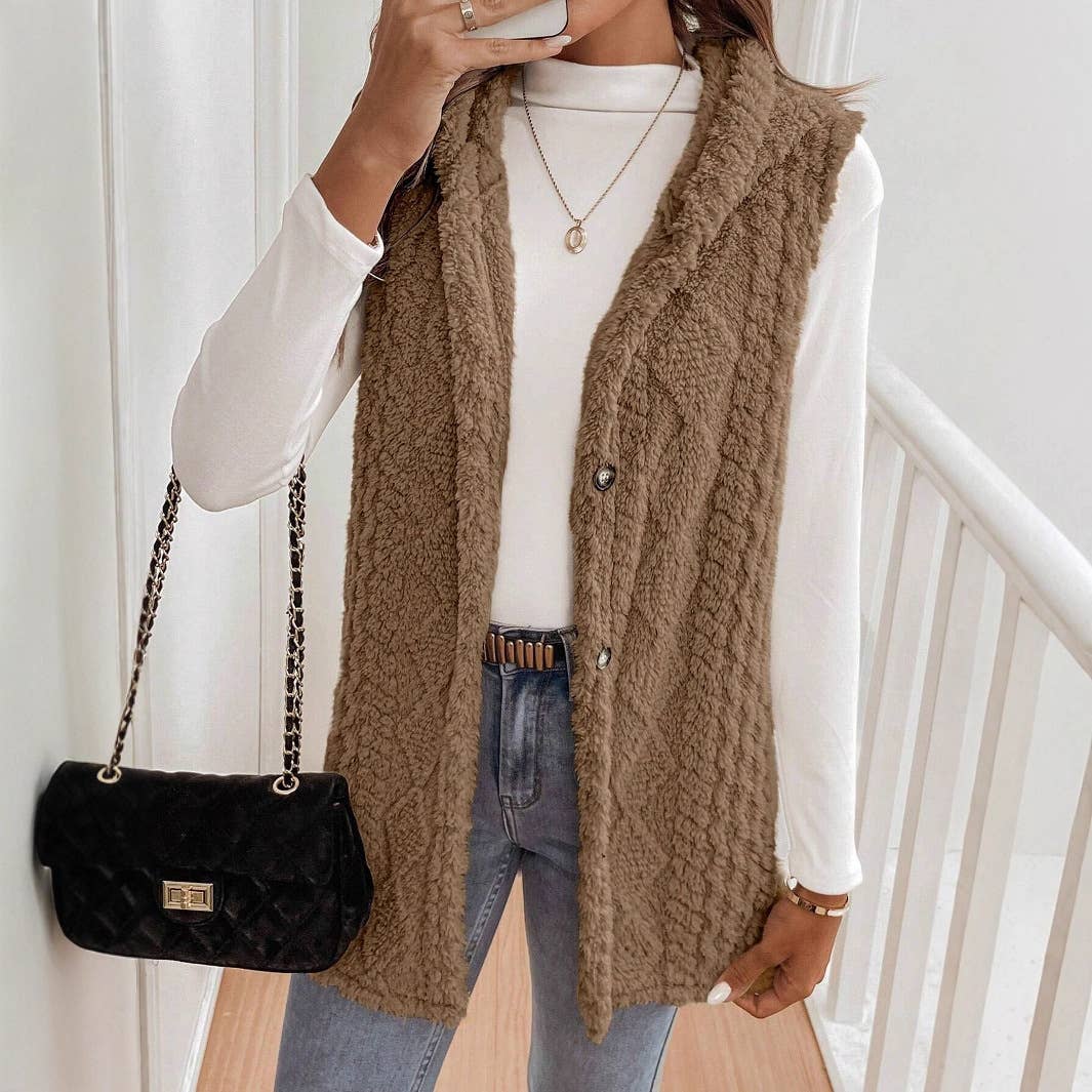 Double-sided plush casual hooded cardigan