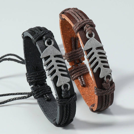 SIMPLE HAND-WOVEN VINTAGE LEATHER BRACELET_CWMM4530