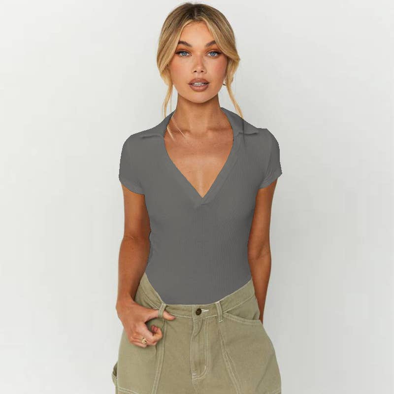 Sexy slim polo neck Spice short sleeve T-shirt