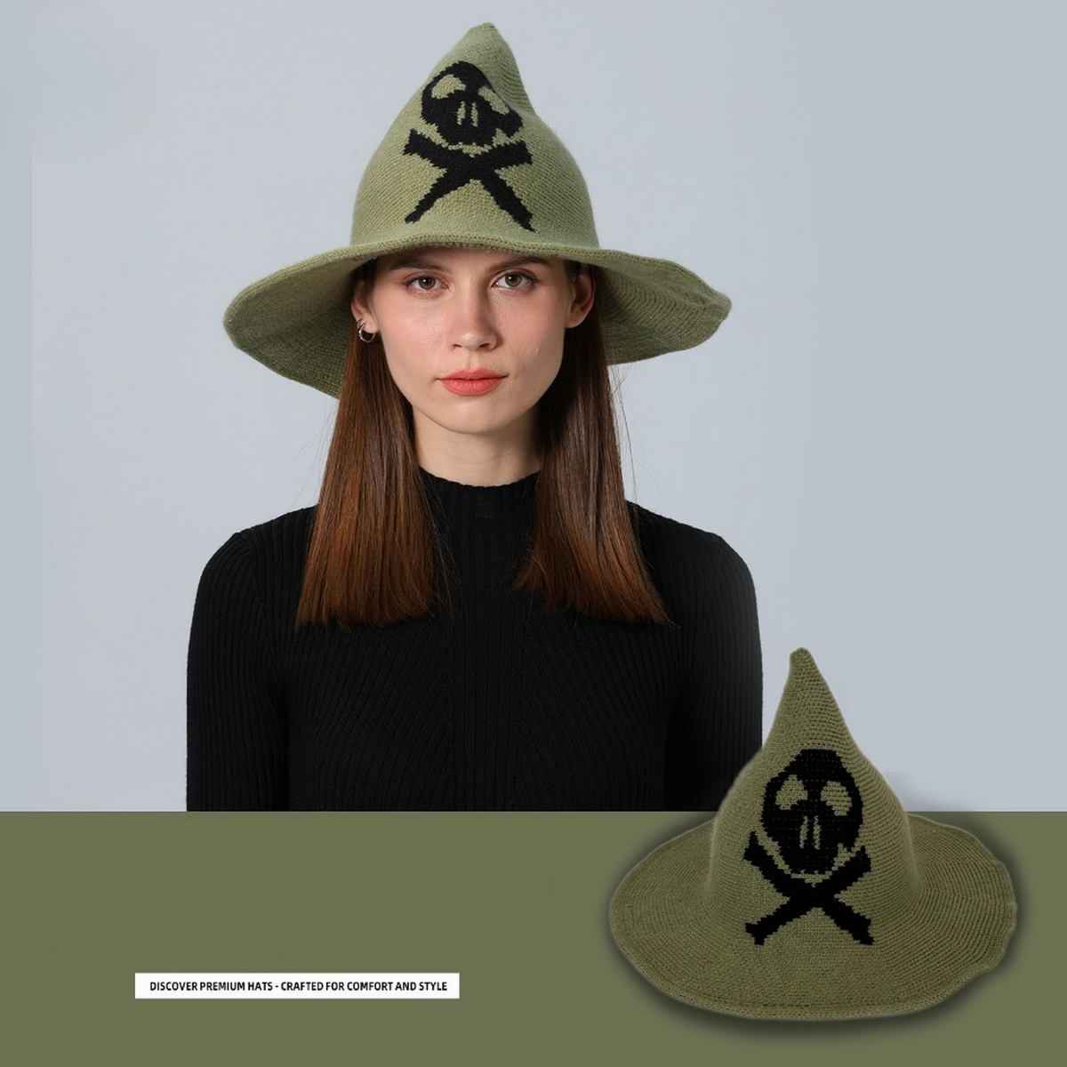 Skull Print Wizard Hat Halloween  Accessory_CWAH3991