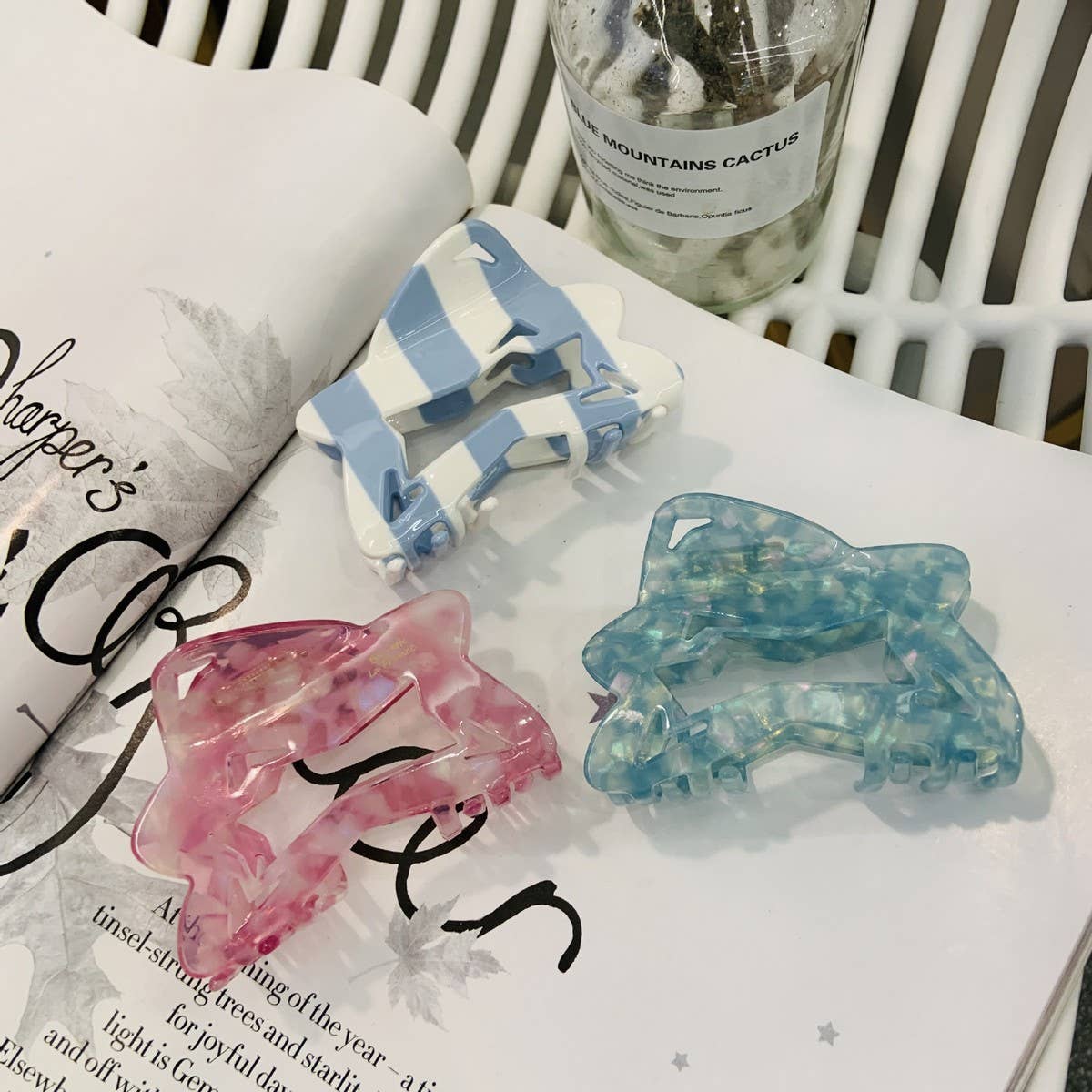 CWAHA1530_GLAMOUR DAZZLING STARS HOLLOW OUT HAIR CLAW CLIP