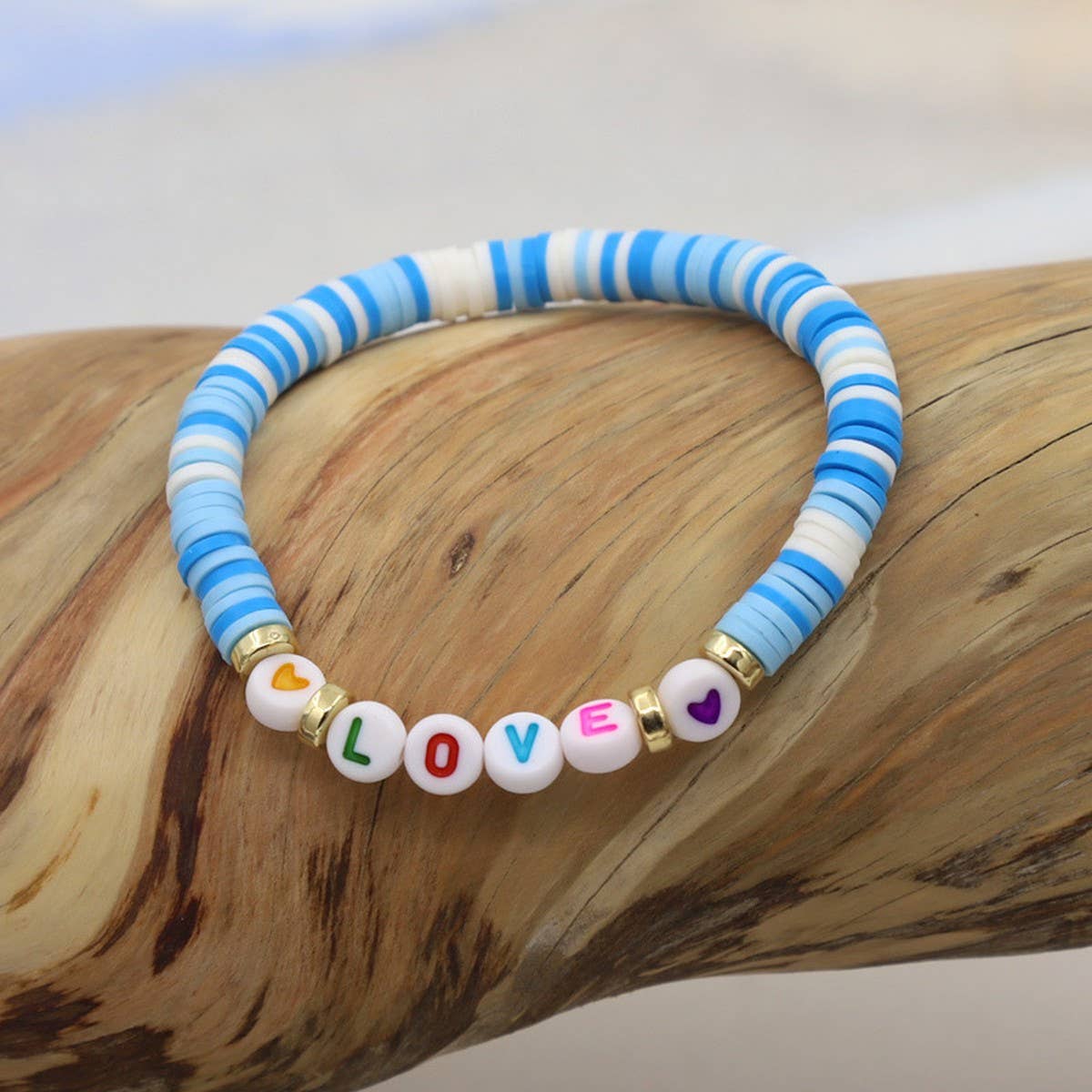 COLORFUL POLYMER CLAY LETTER BEADED BRACELET