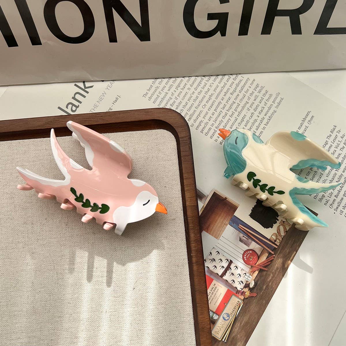 Swallow Acetate Hair Claw, Bird-Inspired Back Clip