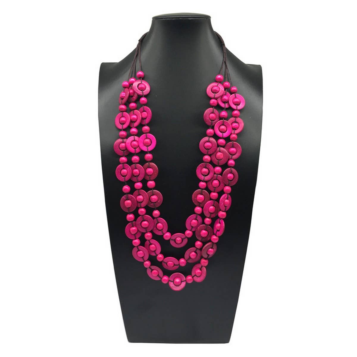 HAND WOVEN COCONUT SHELL WOOD ROUND BEAD NECKLACE