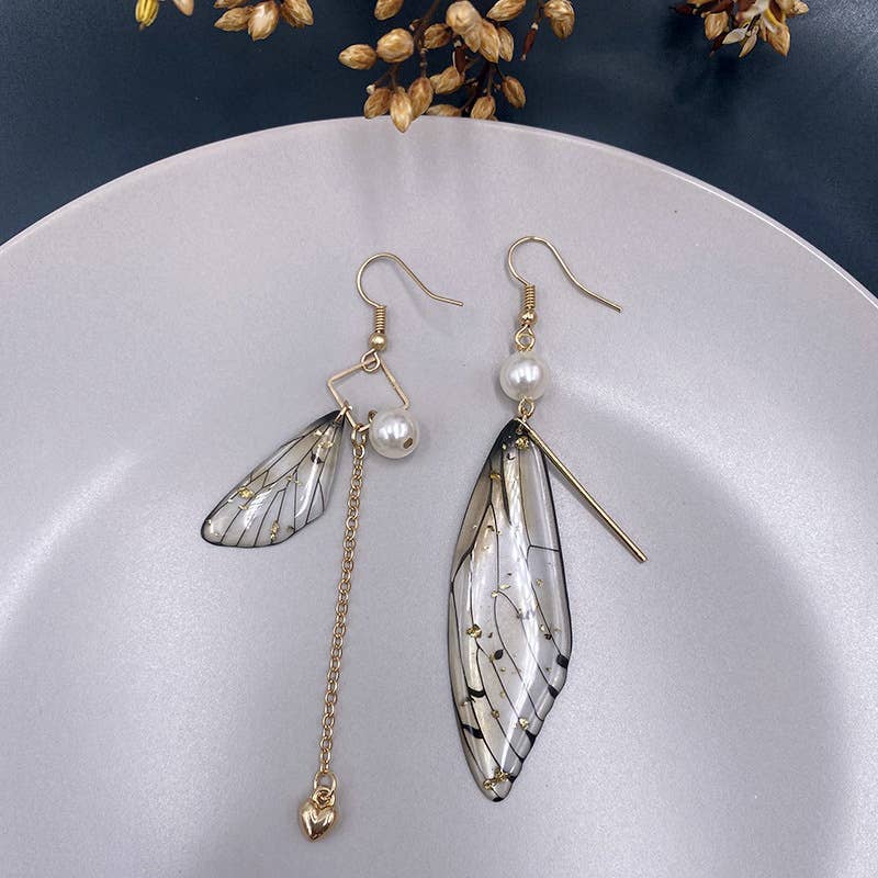 Fashionable imitation cicada wing earrings