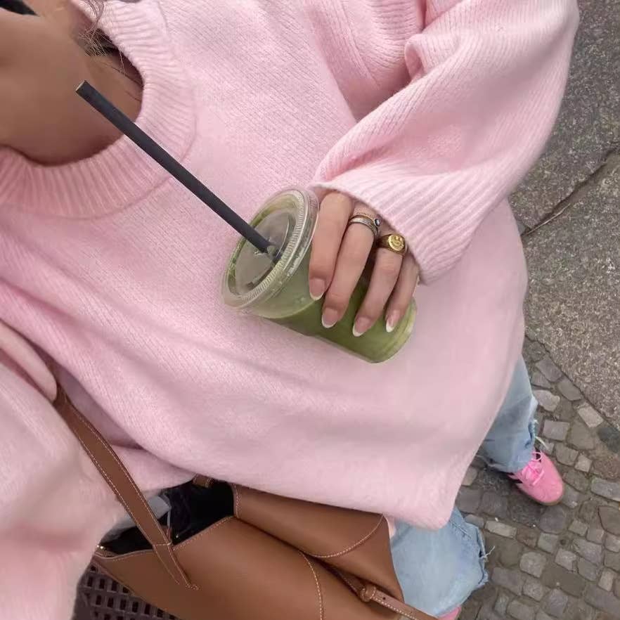 SOLID COLOR CREW NECK KNIT PULLOVER SWEATER