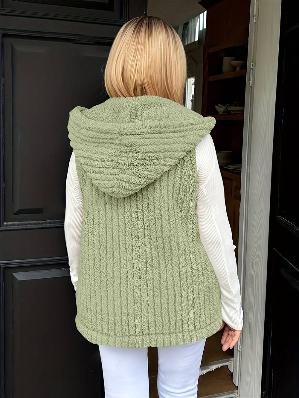 WOMEN'S WOOLEN HOODED VEST SLEEVELESS COAT