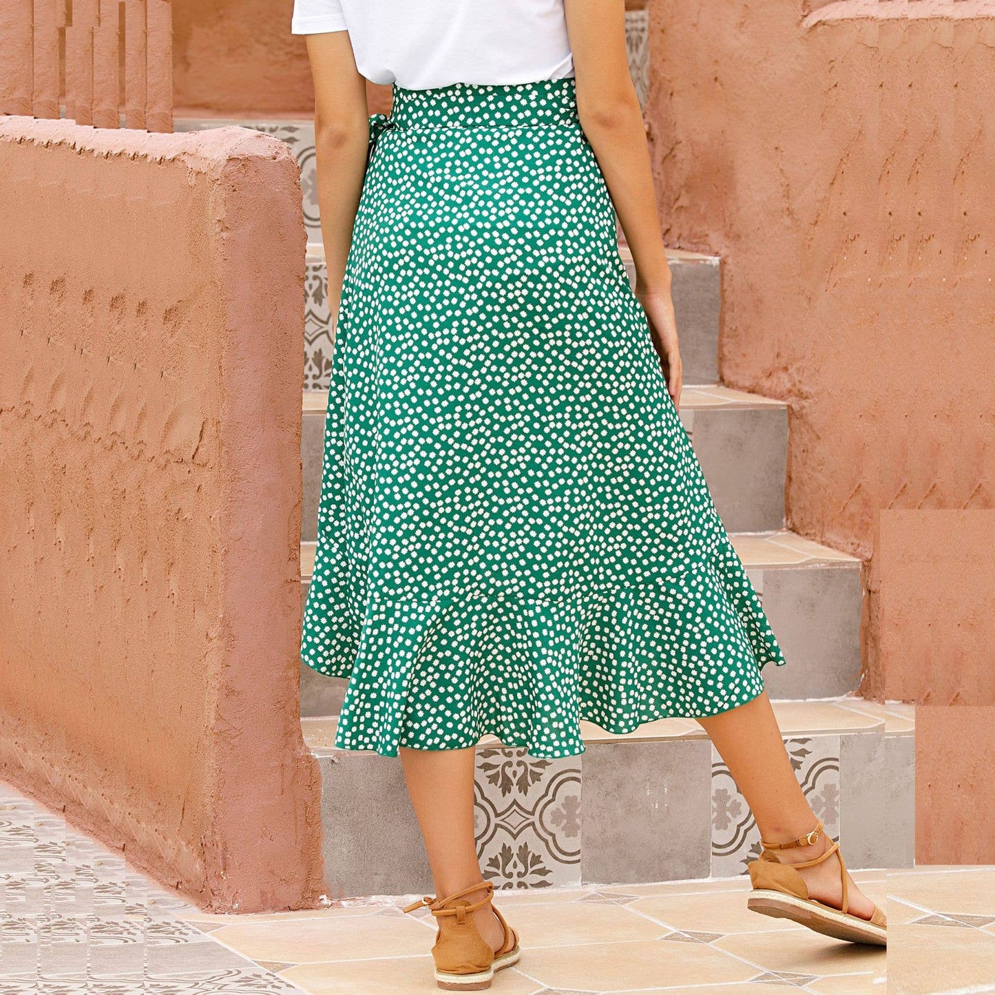POLKA DOT WRAPAROUND IRREGULAR SKIRT