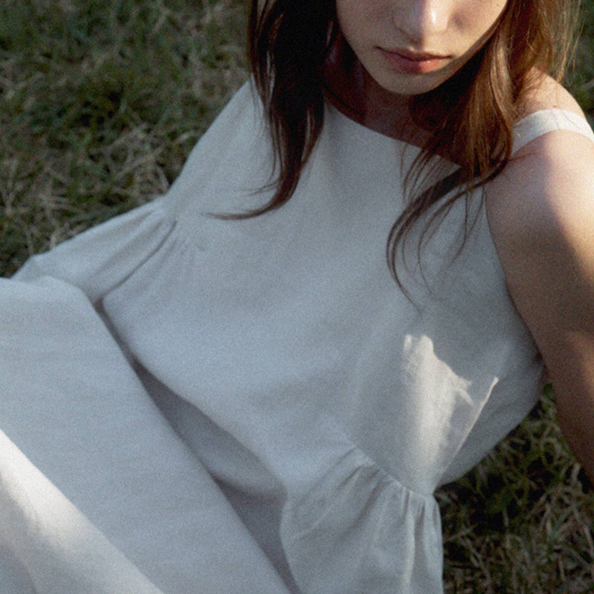 TENCEL LINEN SKIRT LOOSE SQUARE NECK DRESS