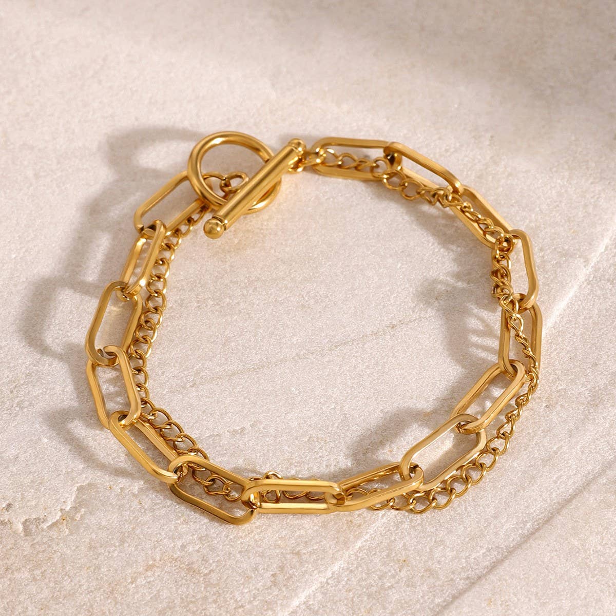 Minimalist 18K Gold Double Layer Chain Bracelet