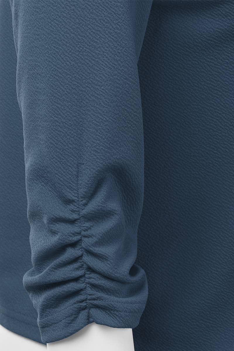 CWOBL091_Casual Work Ruched 3/4 Slv Open Front Blazer Jacket