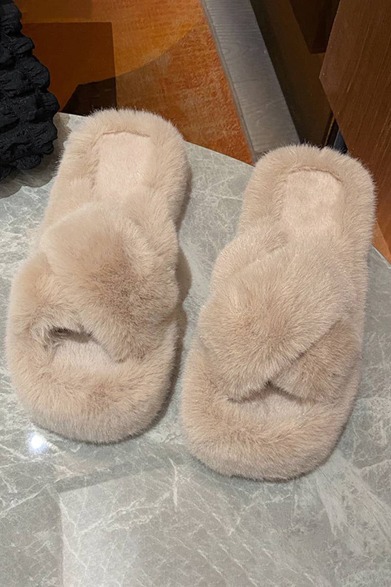 CROSS STRAP FLUFFY BEDROOM SLIPPERS