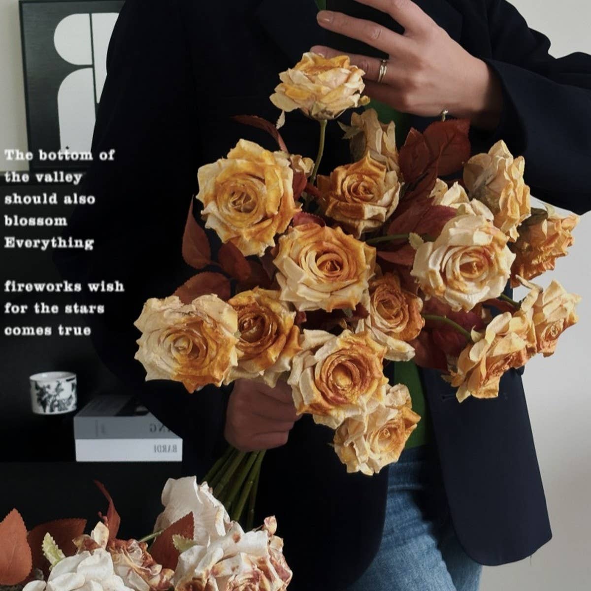 Vintage Faux Wilted Rose Bouquet with Ink Stains