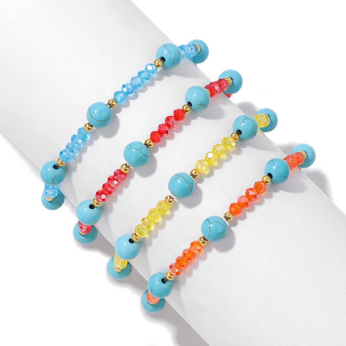 CWAJE4237_FASHION TURQUOISE GLASS BEAD STRETCH BRACELET