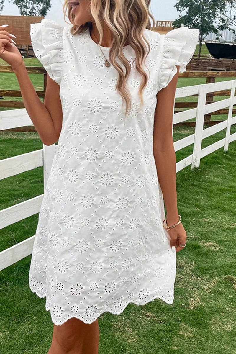 CWDSD8208_SOLID COLOR EMBROIDERED ROUND NECK VEST DRESS