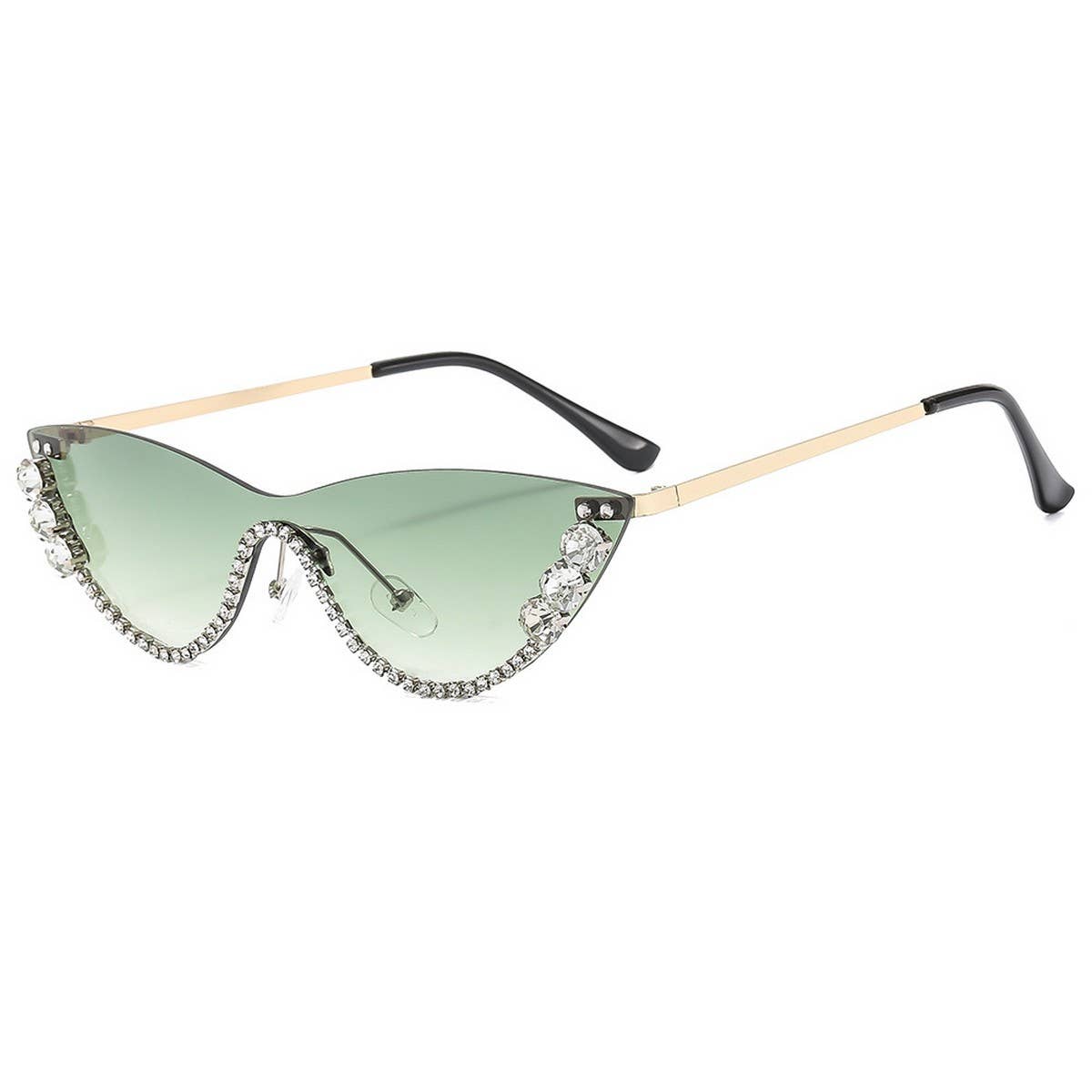 Trendy Rhinestone Half Frame Cat Eye Sunglasses