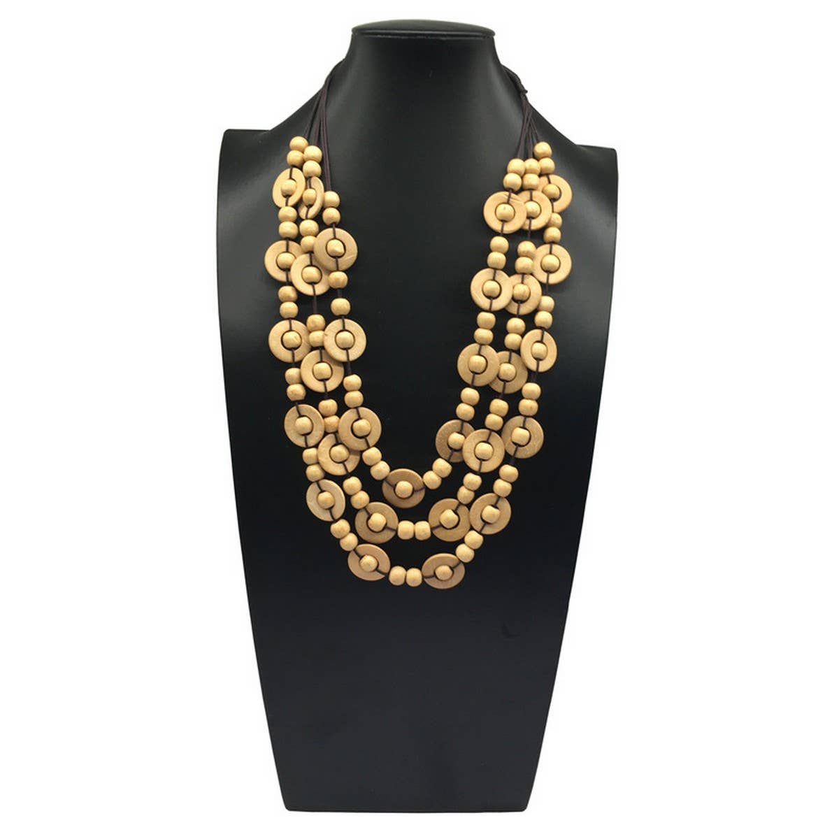 HAND WOVEN COCONUT SHELL WOOD ROUND BEAD NECKLACE