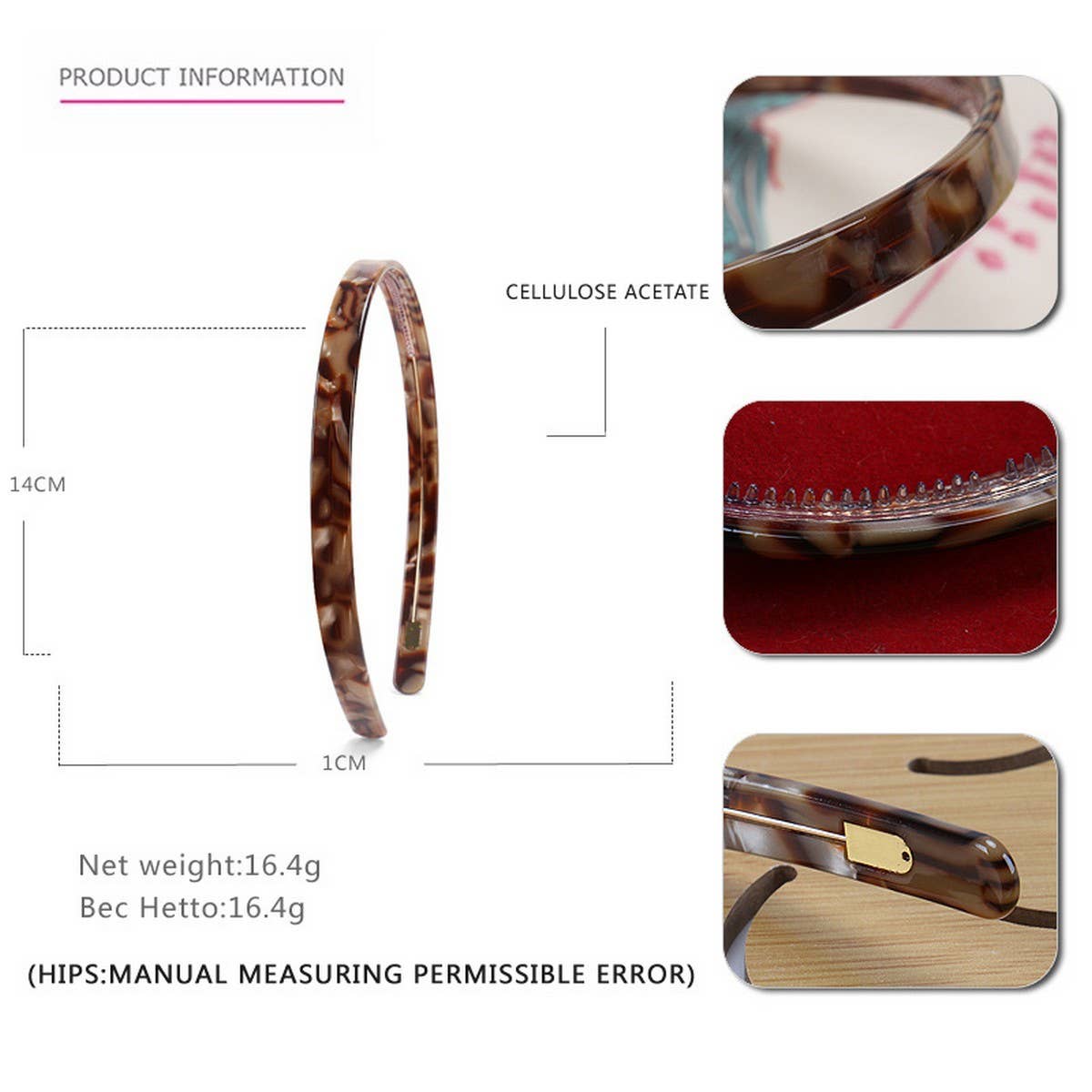 SIMPLE 1CM NARROW ACETATE HAIRBAND HAIRPIN