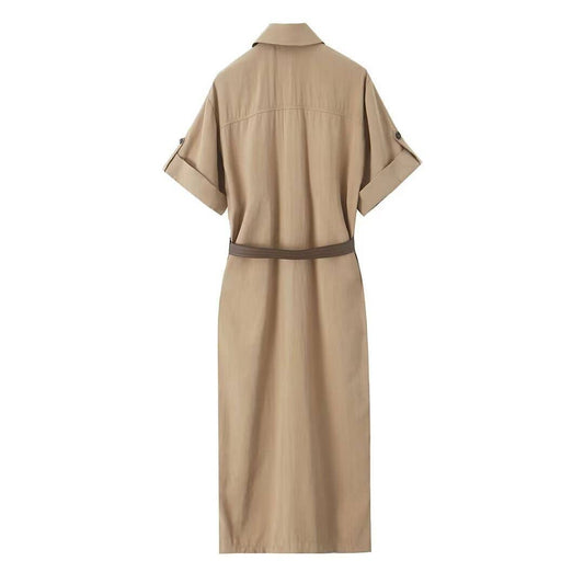 STYLISH CASUAL SHIRT DRESS WITH BELT