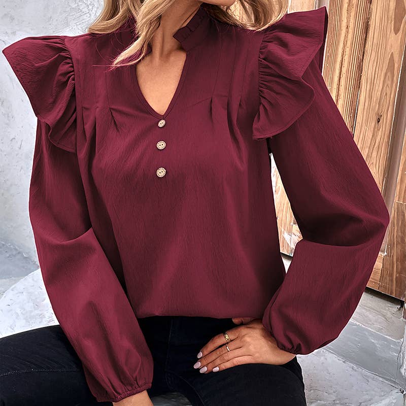 SOLID COLOR LOOSE DESIGN SHIRT FOR WOMEN